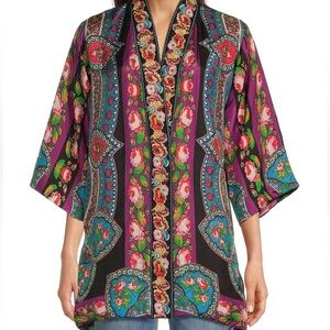 Johnny Was Rose Spark Silk Embroidered reversible kimono jacket NWT oversized